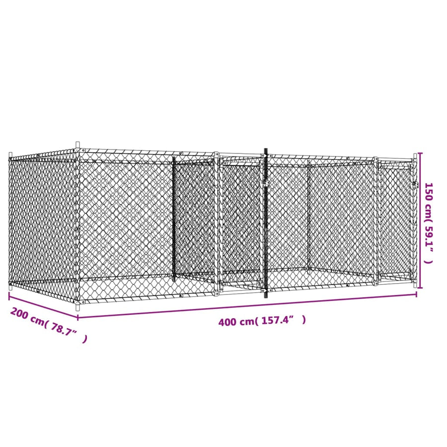 Hondenhok Met Deuren 4X2X1,5 M Gegalvaniseerd Staal Grijs 4 x 2 x 1.5 m 2 deuren