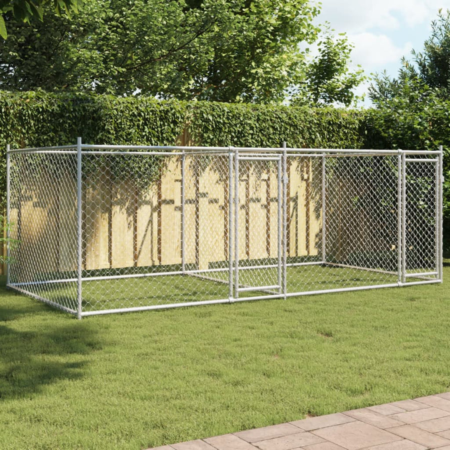 Hondenhok Met Deuren 4X2X1,5 M Gegalvaniseerd Staal Grijs 4 x 2 x 1.5 m 2 deuren
