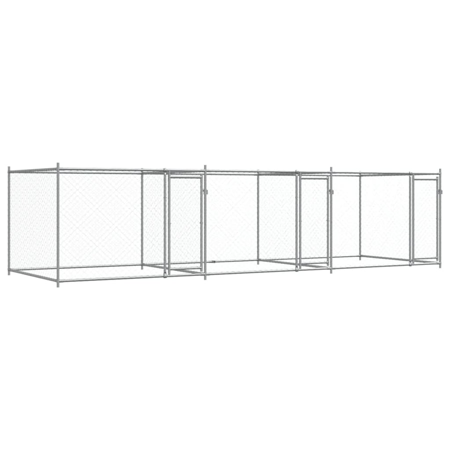 Hondenhok Met Deuren 6X2X1,5 M Gegalvaniseerd Staal Grijs 6 x 2 x 1.5 m 3 deuren