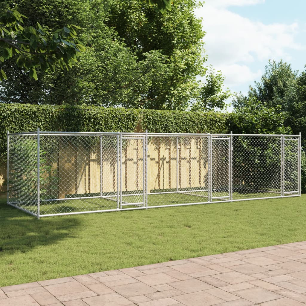 Hondenhok Met Deuren 6X2X1,5 M Gegalvaniseerd Staal Grijs 6 x 2 x 1.5 m 3 deuren
