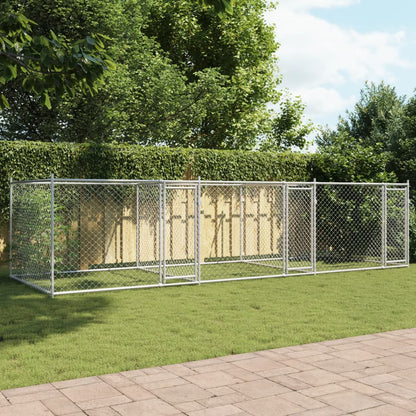 Hondenhok Met Deuren 6X2X1,5 M Gegalvaniseerd Staal Grijs 6 x 2 x 1.5 m 3 deuren