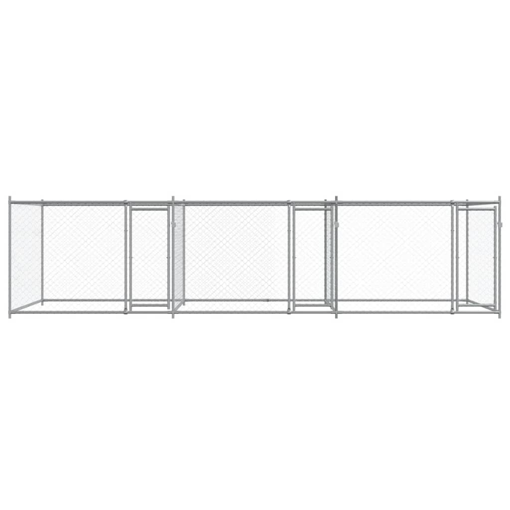 Hondenhok Met Deuren 6X2X1,5 M Gegalvaniseerd Staal Grijs 6 x 2 x 1.5 m 3 deuren
