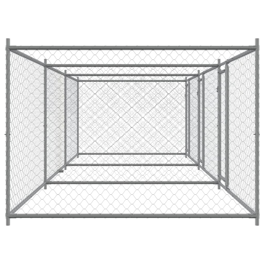 Hondenhok Met Deuren 6X2X1,5 M Gegalvaniseerd Staal Grijs 6 x 2 x 1.5 m 3 deuren