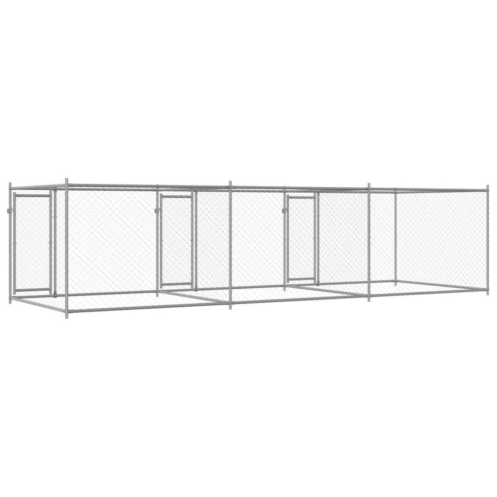 Hondenhok Met Deuren 6X2X1,5 M Gegalvaniseerd Staal Grijs 6 x 2 x 1.5 m 3 deuren