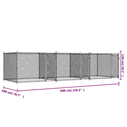 Hondenhok Met Deuren 6X2X1,5 M Gegalvaniseerd Staal Grijs 6 x 2 x 1.5 m 3 deuren