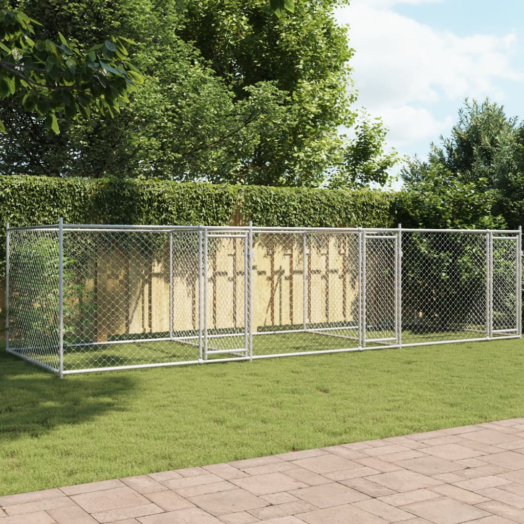 Hondenhok Met Deuren 6X2X1,5 M Gegalvaniseerd Staal Grijs 6 x 2 x 1.5 m 3 deuren