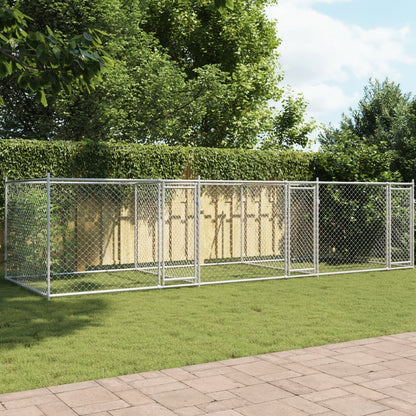 Hondenhok Met Deuren 6X2X1,5 M Gegalvaniseerd Staal Grijs 6 x 2 x 1.5 m 3 deuren