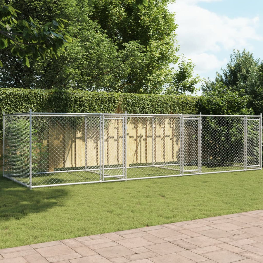Hondenhok Met Deuren 6X2X1,5 M Gegalvaniseerd Staal Grijs 6 x 2 x 1.5 m 3 deuren