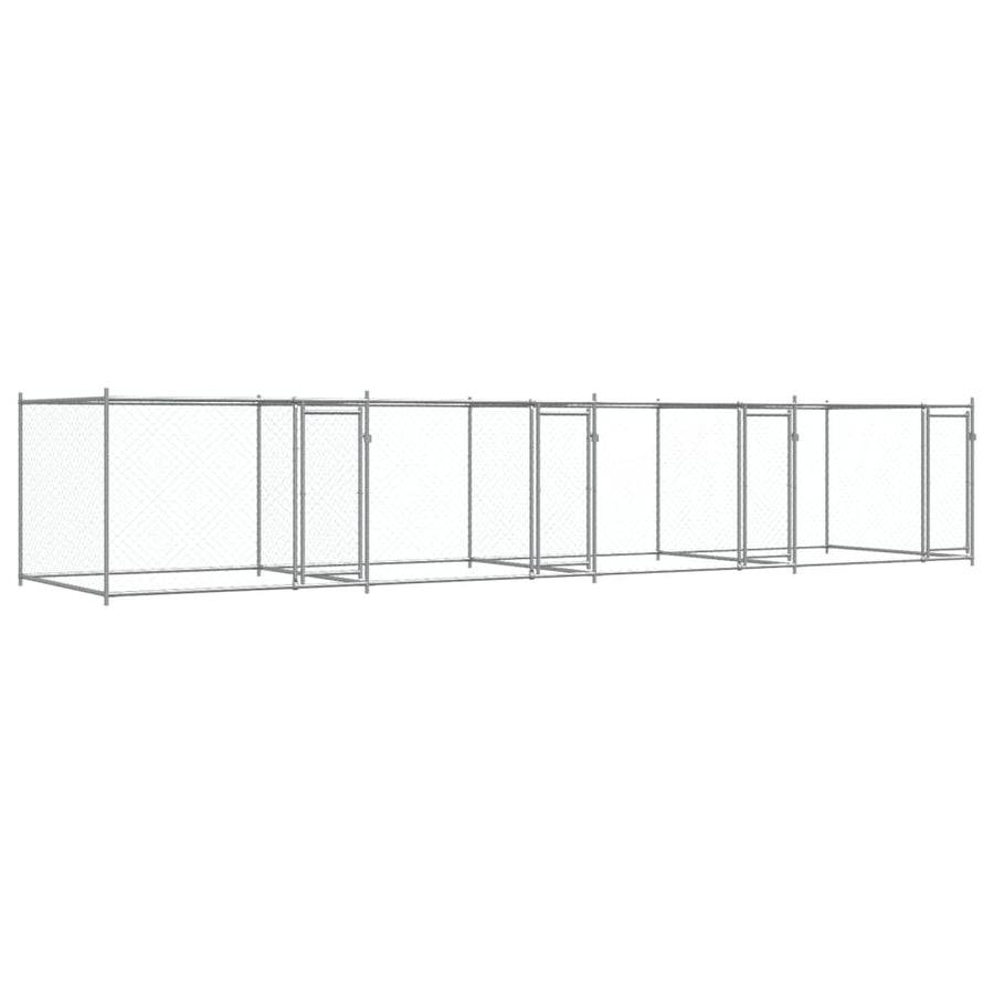 Hondenhok Met Deuren 8X2X1,5 M Gegalvaniseerd Staal Grijs 8 x 2 x 1.5 m 3 deuren
