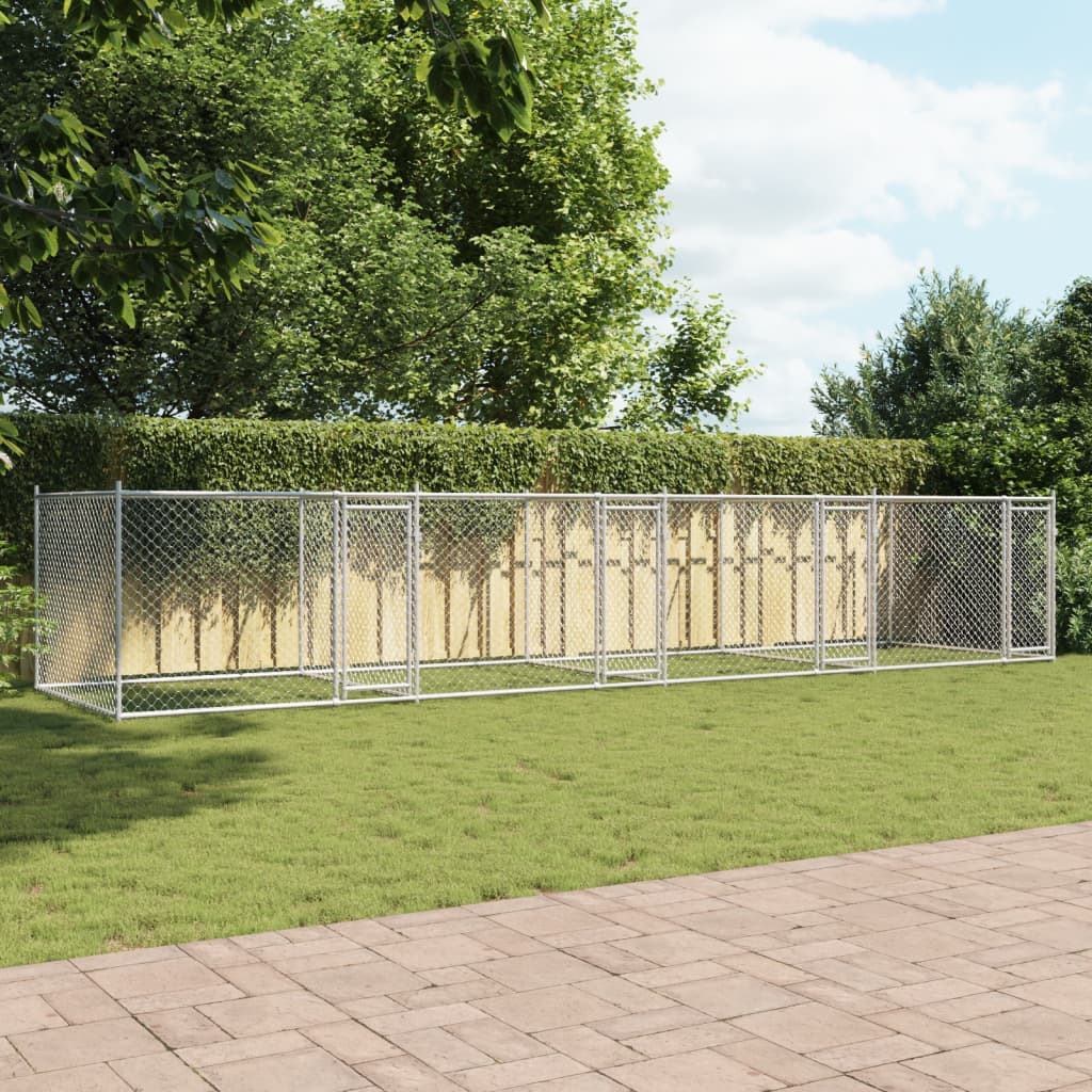 Hondenhok Met Deuren 8X2X1,5 M Gegalvaniseerd Staal Grijs 8 x 2 x 1.5 m 3 deuren