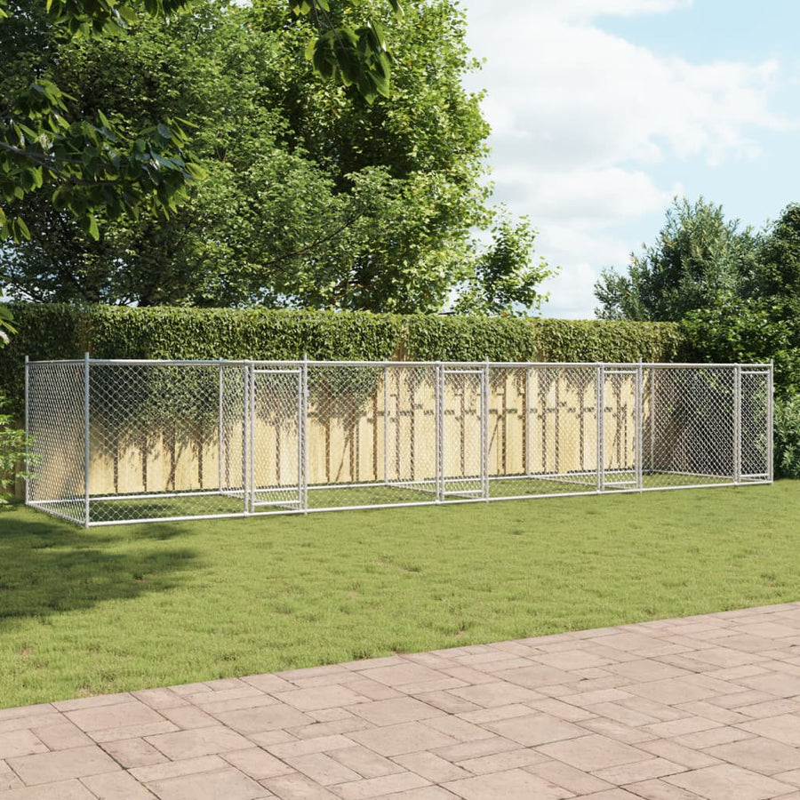 Hondenhok Met Deuren 8X2X1,5 M Gegalvaniseerd Staal Grijs 8 x 2 x 1.5 m 3 deuren