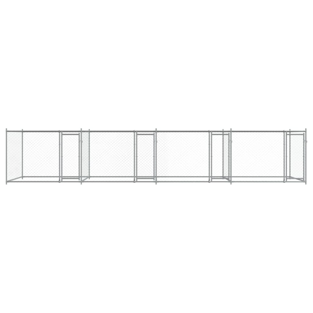 Hondenhok Met Deuren 8X2X1,5 M Gegalvaniseerd Staal Grijs 8 x 2 x 1.5 m 3 deuren