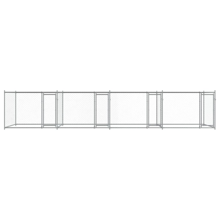 Hondenhok Met Deuren 8X2X1,5 M Gegalvaniseerd Staal Grijs 8 x 2 x 1.5 m 3 deuren