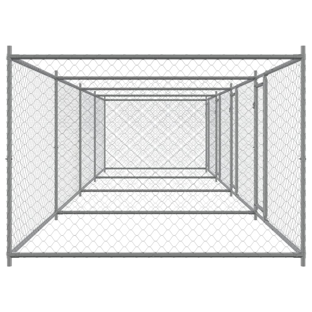 Hondenhok Met Deuren 8X2X1,5 M Gegalvaniseerd Staal Grijs 8 x 2 x 1.5 m 3 deuren