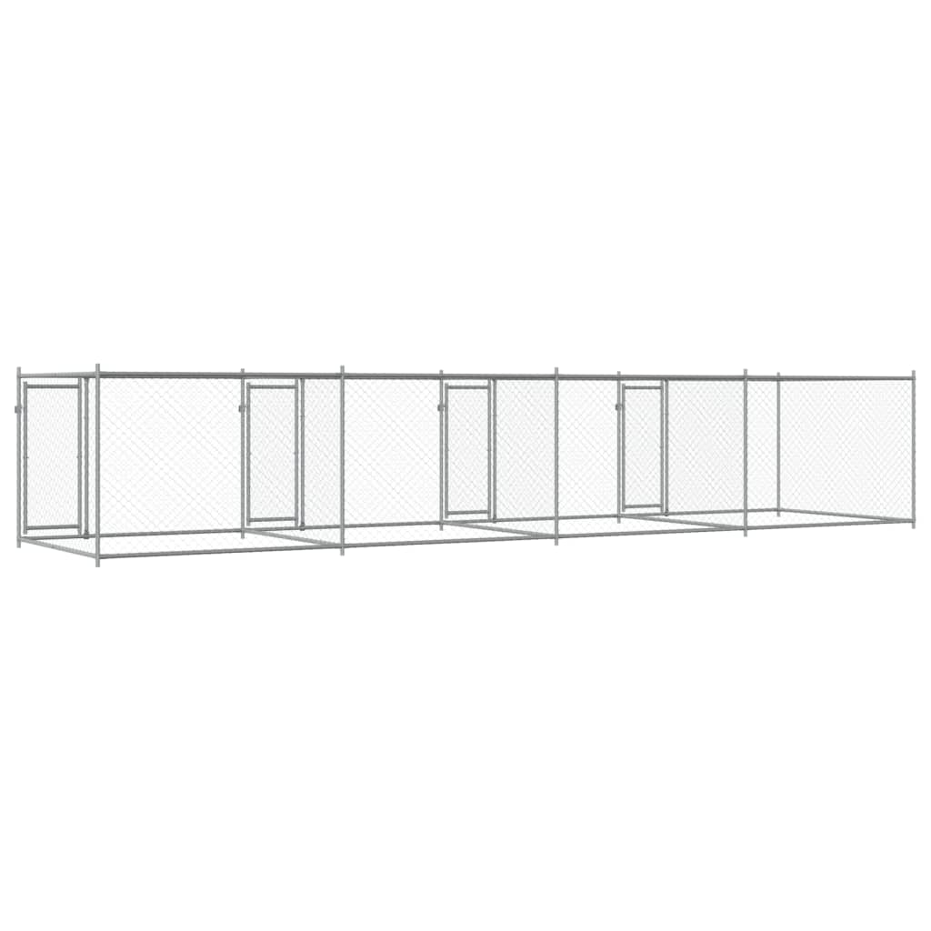 Hondenhok Met Deuren 8X2X1,5 M Gegalvaniseerd Staal Grijs 8 x 2 x 1.5 m 3 deuren