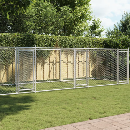 Hondenhok Met Deuren 8X2X1,5 M Gegalvaniseerd Staal Grijs 8 x 2 x 1.5 m 3 deuren