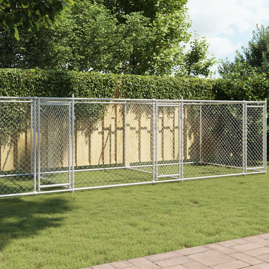 Hondenhok Met Deuren 8X2X1,5 M Gegalvaniseerd Staal Grijs 8 x 2 x 1.5 m 3 deuren