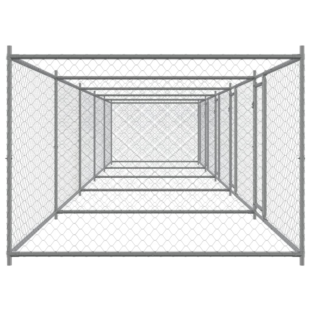 Hondenhok Met Deuren 10X2X1,5 M Gegalvaniseerd Staal Grijs 10 x 2 x 1.5 m 4 deuren