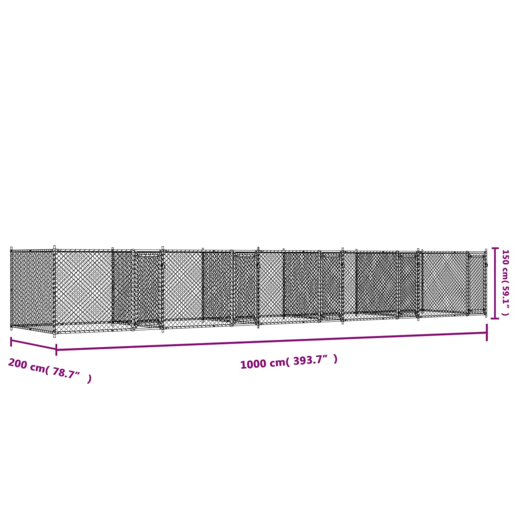 Hondenhok Met Deuren 10X2X1,5 M Gegalvaniseerd Staal Grijs 10 x 2 x 1.5 m 4 deuren