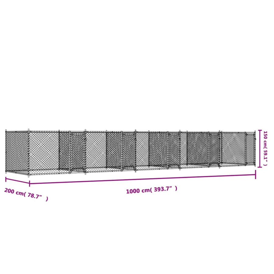 Hondenhok Met Deuren 10X2X1,5 M Gegalvaniseerd Staal Grijs 10 x 2 x 1.5 m 4 deuren