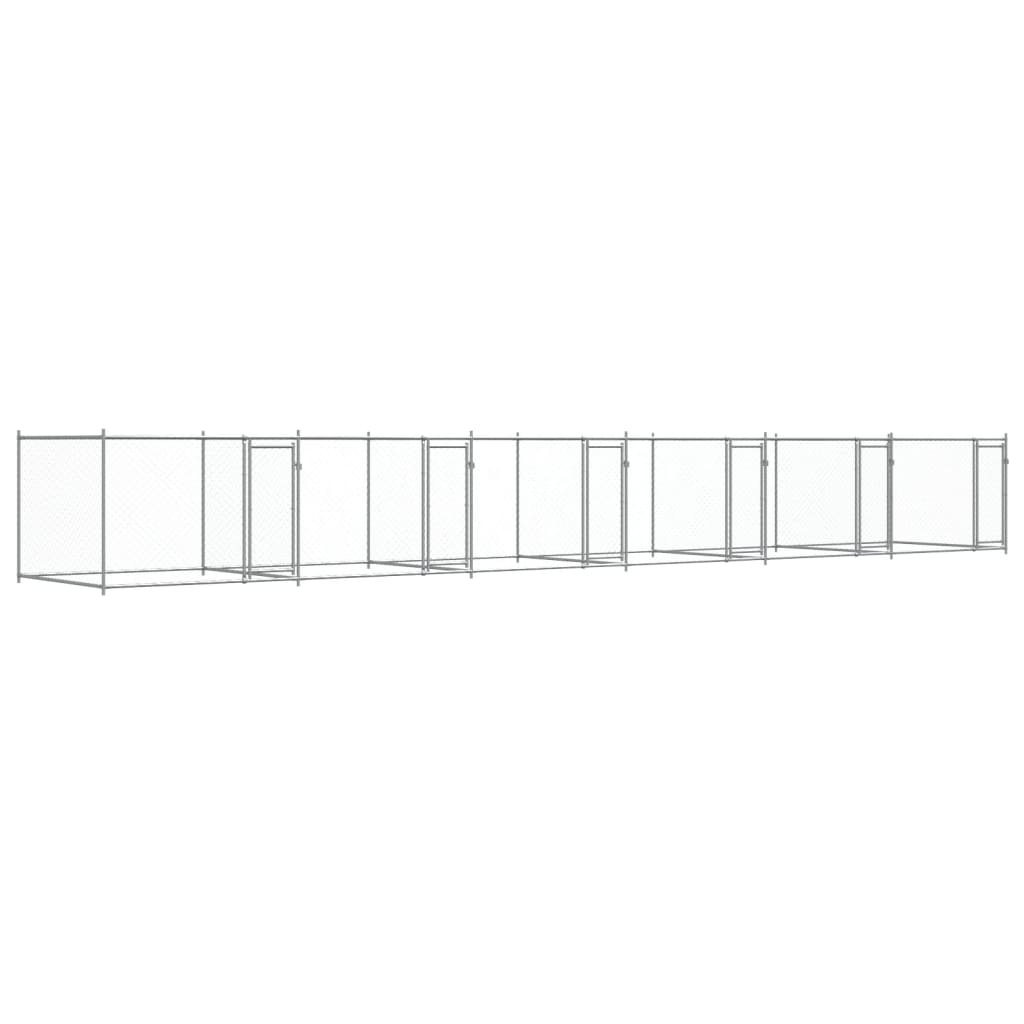 Hondenhok Met Deuren 12X2X1,5 M Gegalvaniseerd Staal Grijs 12 x 2 x 1.5 m 4 deuren