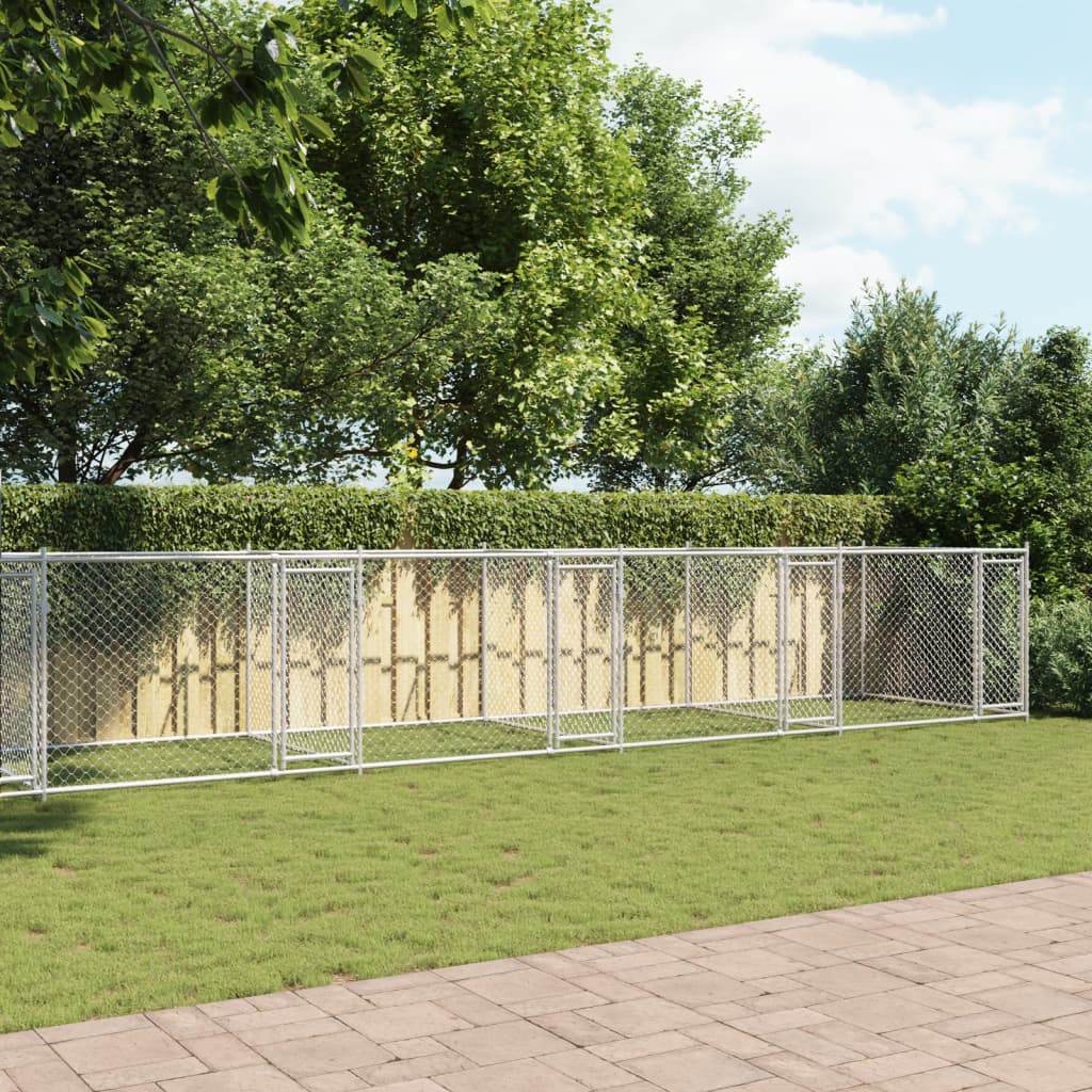 Hondenhok Met Deuren 12X2X1,5 M Gegalvaniseerd Staal Grijs 12 x 2 x 1.5 m 4 deuren