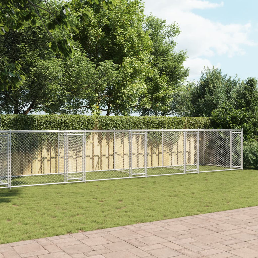 Hondenhok Met Deuren 12X2X1,5 M Gegalvaniseerd Staal Grijs 12 x 2 x 1.5 m 4 deuren