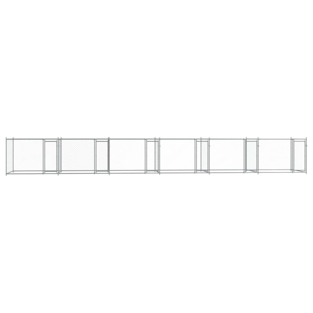 Hondenhok Met Deuren 12X2X1,5 M Gegalvaniseerd Staal Grijs 12 x 2 x 1.5 m 4 deuren
