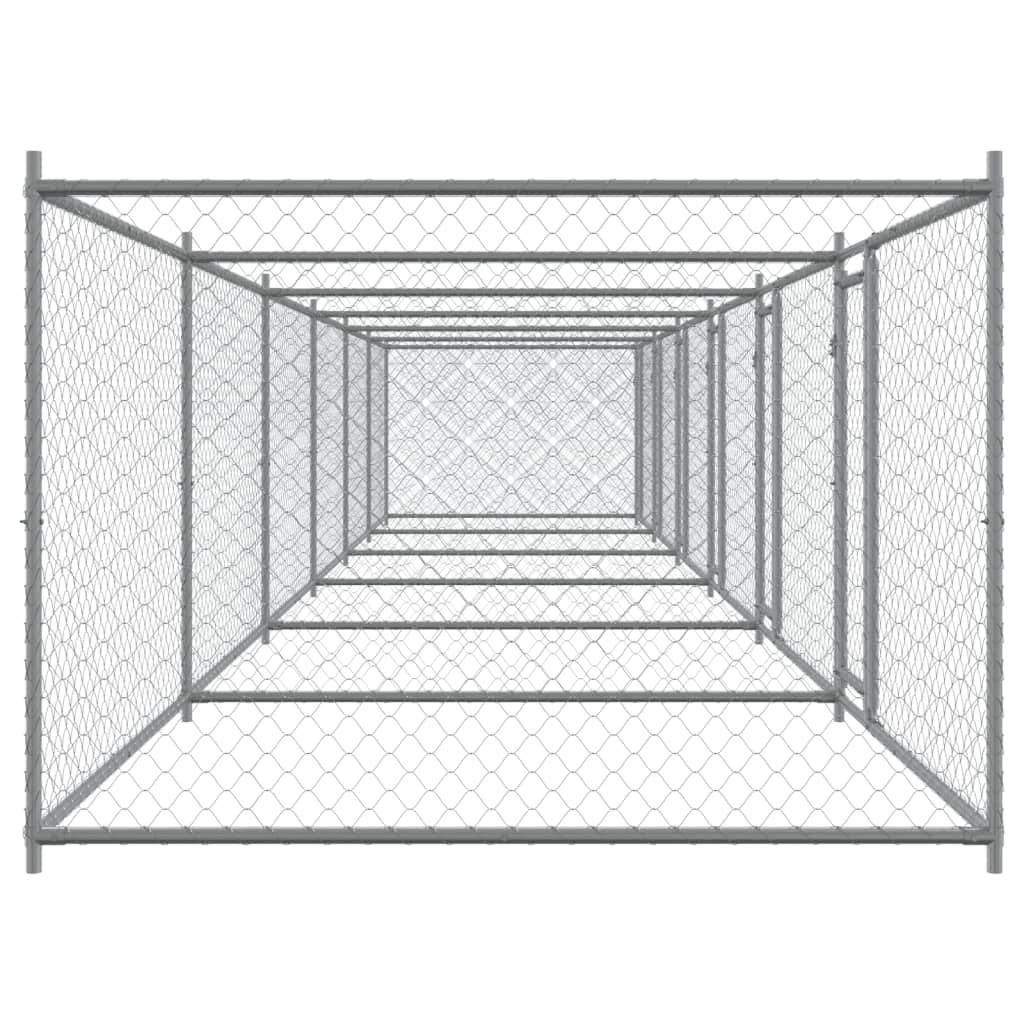 Hondenhok Met Deuren 12X2X1,5 M Gegalvaniseerd Staal Grijs 12 x 2 x 1.5 m 4 deuren