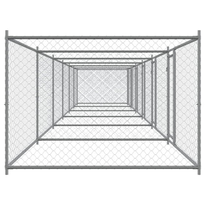 Hondenhok Met Deuren 12X2X1,5 M Gegalvaniseerd Staal Grijs 12 x 2 x 1.5 m 4 deuren