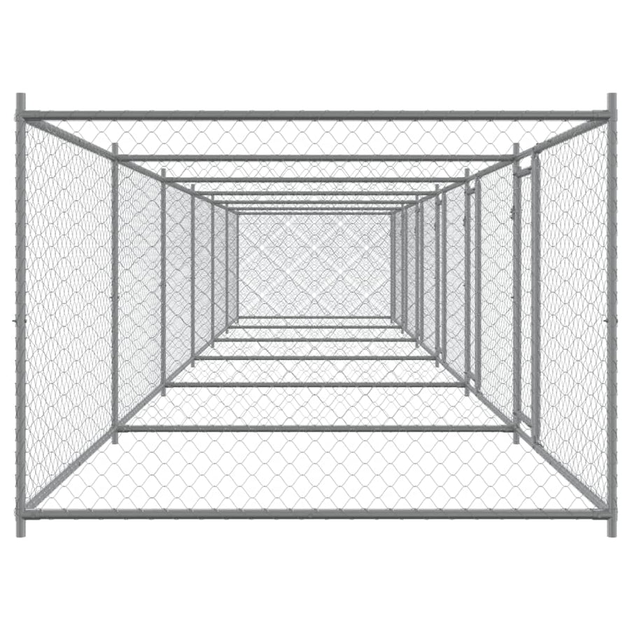 Hondenhok Met Deuren 12X2X1,5 M Gegalvaniseerd Staal Grijs 12 x 2 x 1.5 m 4 deuren
