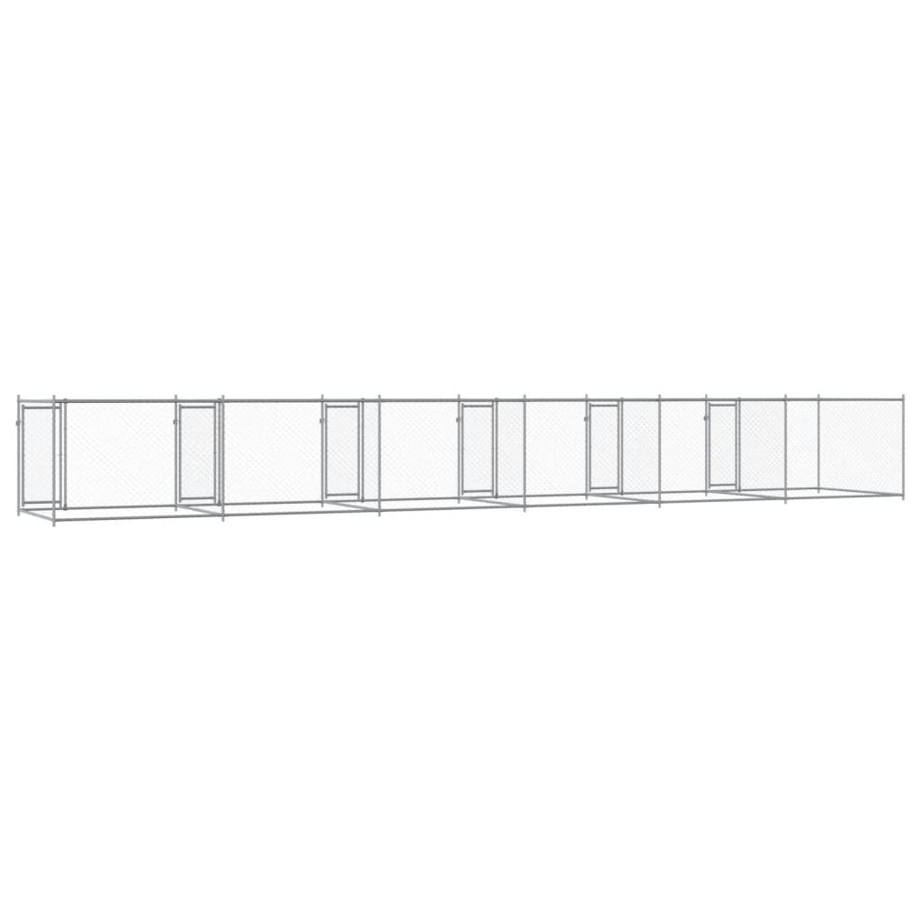 Hondenhok Met Deuren 12X2X1,5 M Gegalvaniseerd Staal Grijs 12 x 2 x 1.5 m 4 deuren