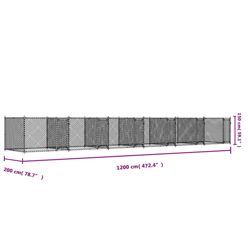 Hondenhok Met Deuren 12X2X1,5 M Gegalvaniseerd Staal Grijs 12 x 2 x 1.5 m 4 deuren