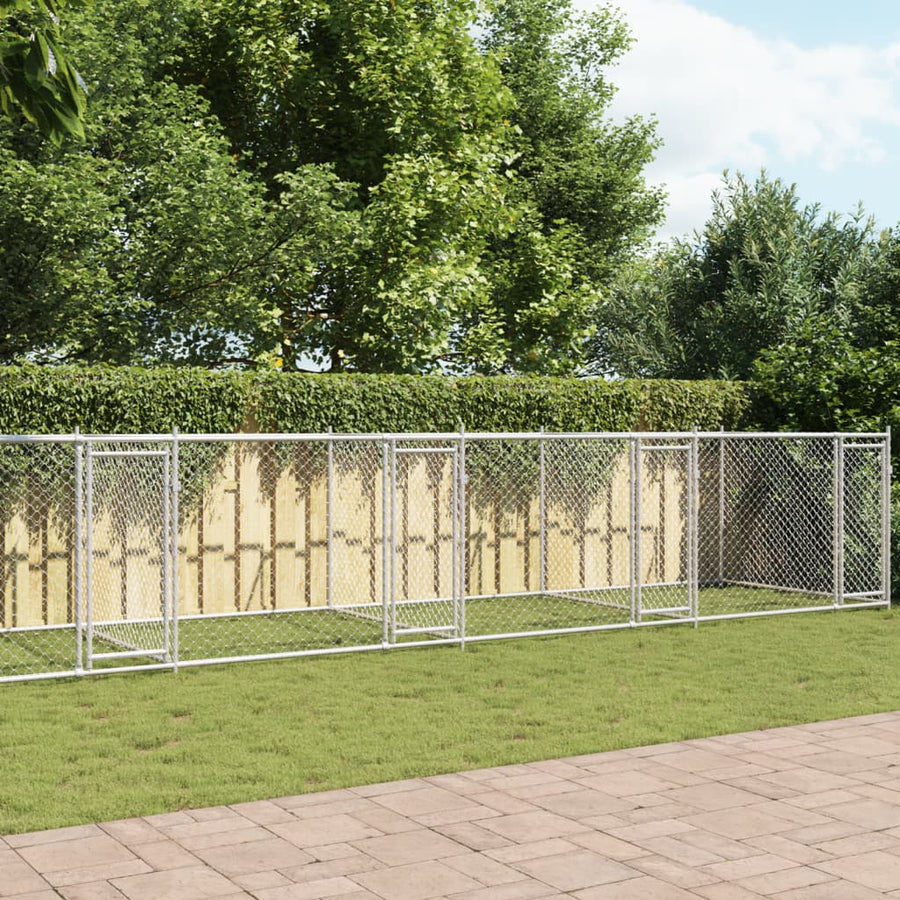Hondenhok Met Deuren 12X2X1,5 M Gegalvaniseerd Staal Grijs 12 x 2 x 1.5 m 4 deuren