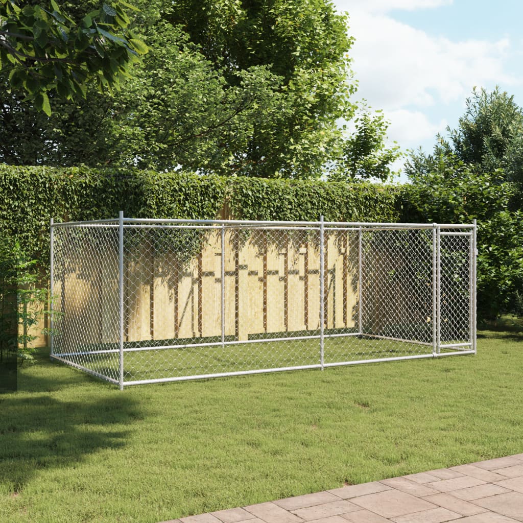 Hondenhok met deur 4x2x1,5 m gegalvaniseerd staal grijs 4 x 2 x 1.5 m