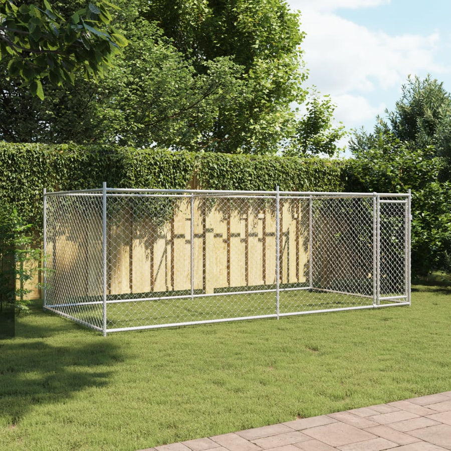 Hondenhok met deur 4x2x1,5 m gegalvaniseerd staal grijs 4 x 2 x 1.5 m
