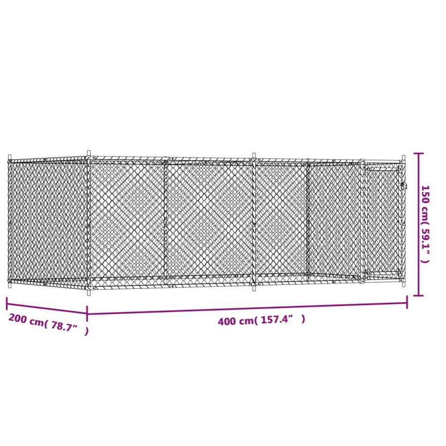 Hondenhok met deur 4x2x1,5 m gegalvaniseerd staal grijs 4 x 2 x 1.5 m