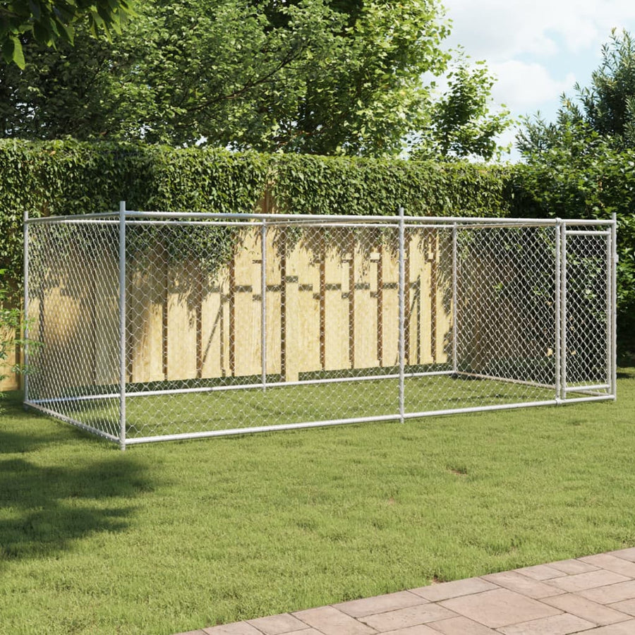Hondenhok met deur 4x2x1,5 m gegalvaniseerd staal grijs 4 x 2 x 1.5 m