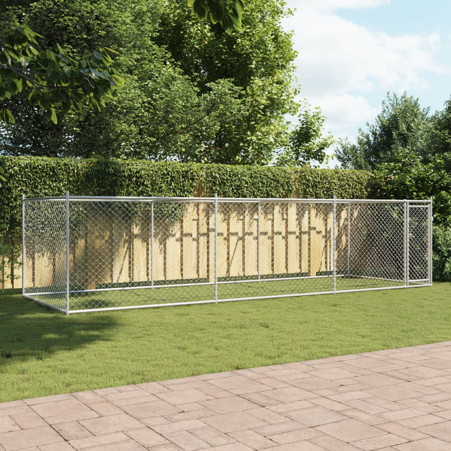 Hondenhok Met Deur 6X2X1,5 M Gegalvaniseerd Staal Grijs 6 x 2 x 1.5 m 1 deur