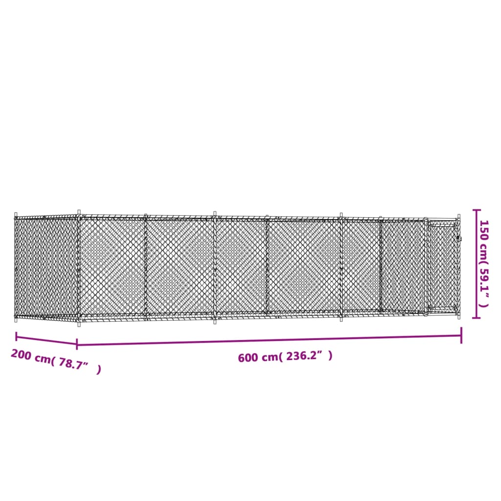 Hondenhok Met Deur 6X2X1,5 M Gegalvaniseerd Staal Grijs 6 x 2 x 1.5 m 1 deur