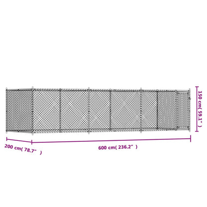 Hondenhok Met Deur 6X2X1,5 M Gegalvaniseerd Staal Grijs 6 x 2 x 1.5 m 1 deur