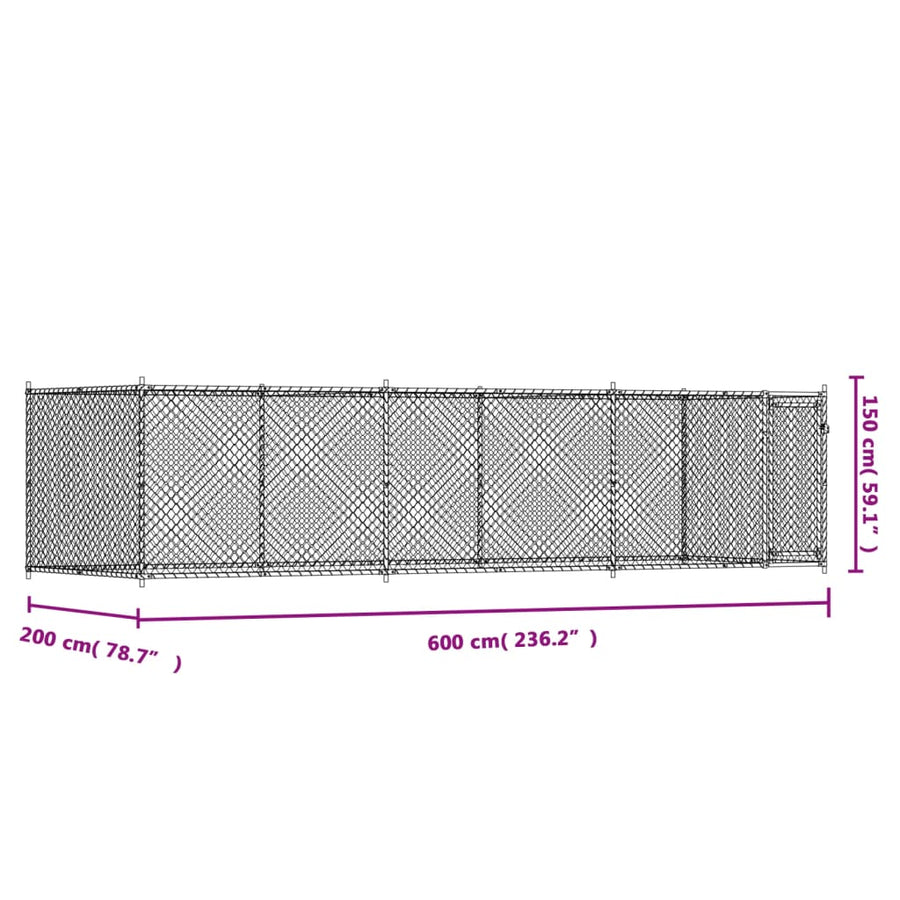 Hondenhok Met Deur 6X2X1,5 M Gegalvaniseerd Staal Grijs 6 x 2 x 1.5 m 1 deur