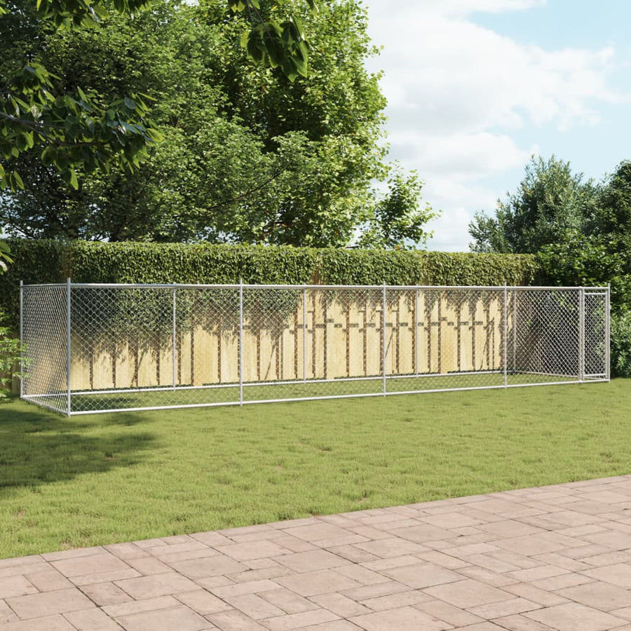 Hondenhok Met Deur 8X2X1,5 M Gegalvaniseerd Staal Grijs 8 x 2 x 1.5 m 1 deur