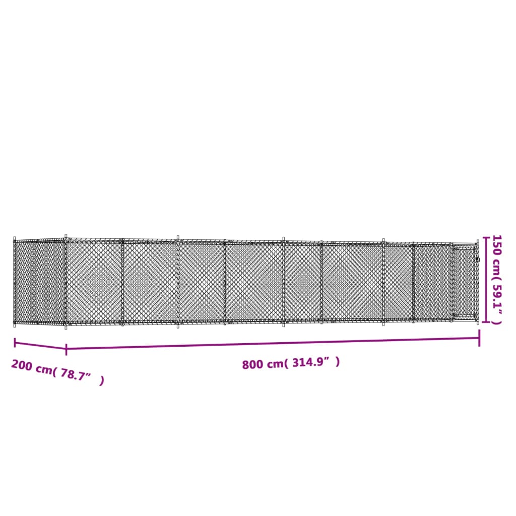 Hondenhok Met Deur 8X2X1,5 M Gegalvaniseerd Staal Grijs 8 x 2 x 1.5 m 1 deur