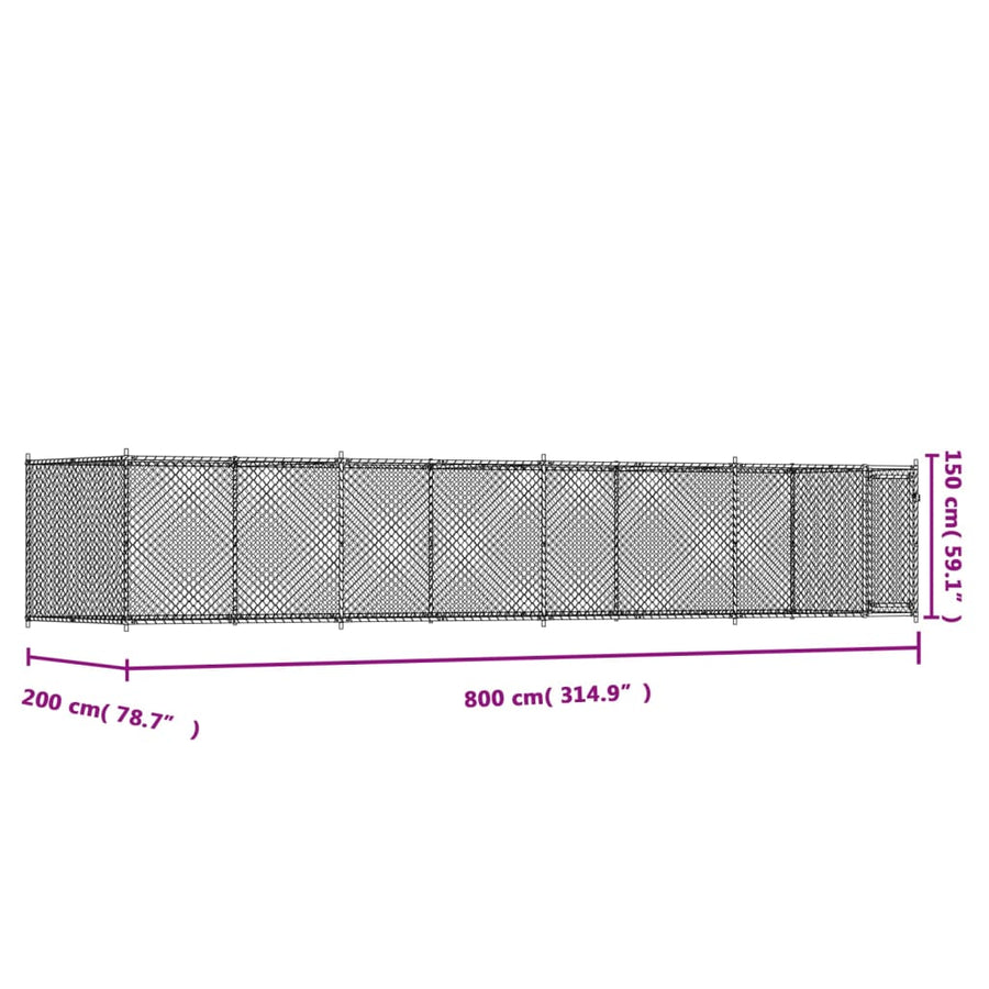 Hondenhok Met Deur 8X2X1,5 M Gegalvaniseerd Staal Grijs 8 x 2 x 1.5 m 1 deur