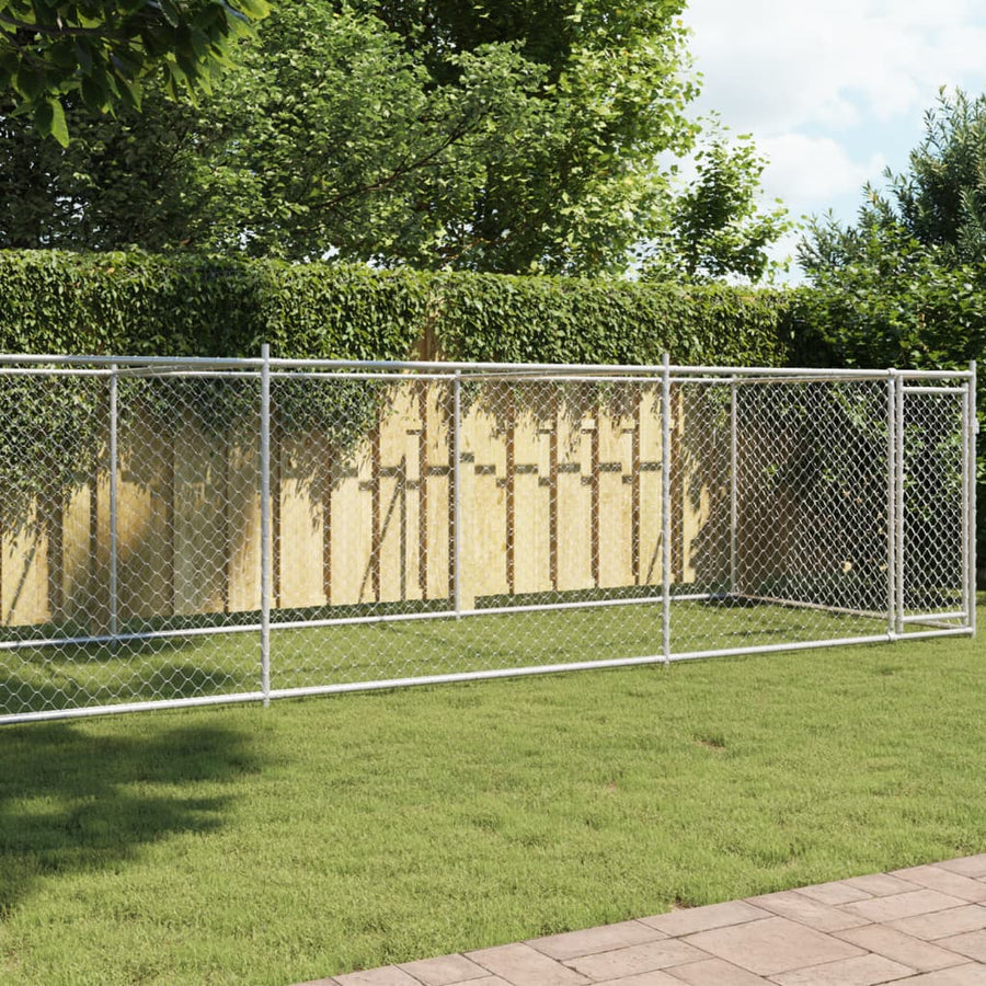 Hondenhok Met Deur 8X2X1,5 M Gegalvaniseerd Staal Grijs 8 x 2 x 1.5 m 1 deur