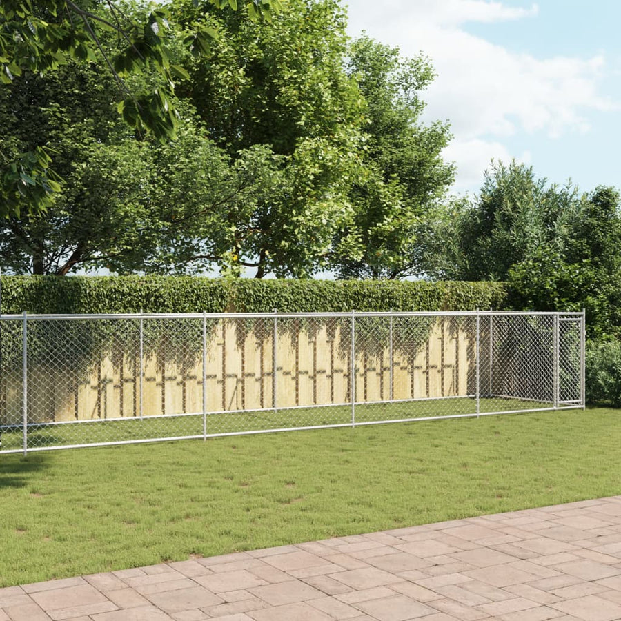 Hondenhok Met Deur 10X2X1,5 M Gegalvaniseerd Staal Grijs 10 x 2 x 1.5 m 1 deur
