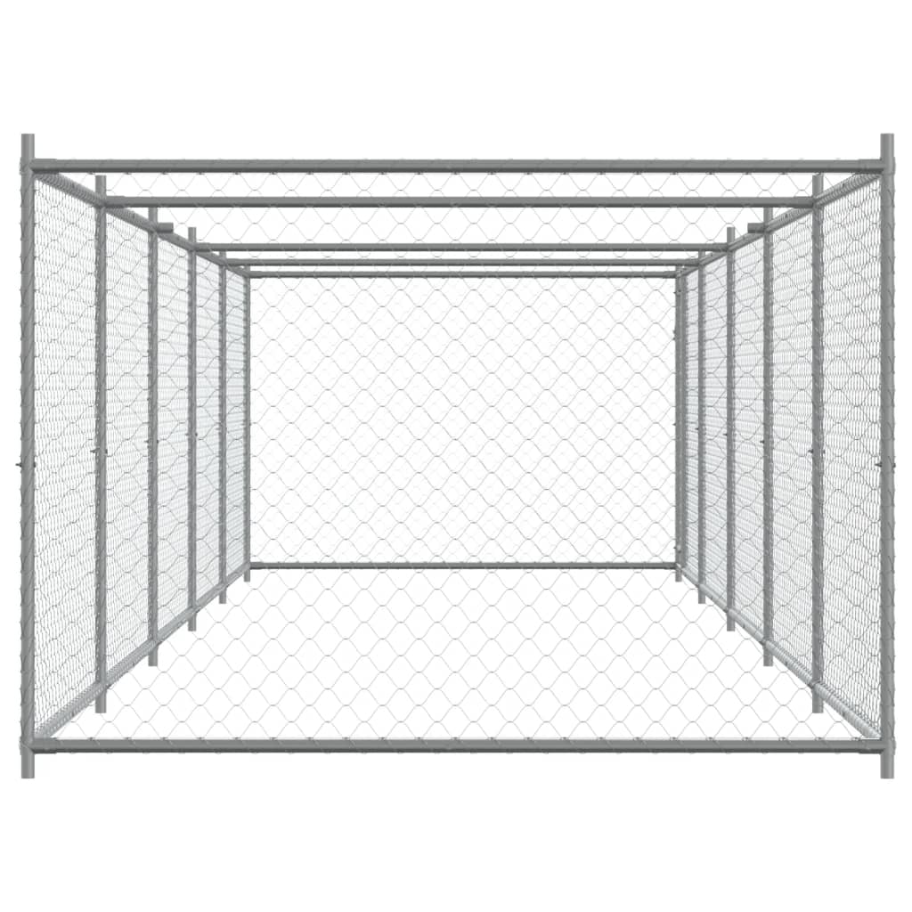 Hondenhok Met Deur 10X2X1,5 M Gegalvaniseerd Staal Grijs 10 x 2 x 1.5 m 1 deur