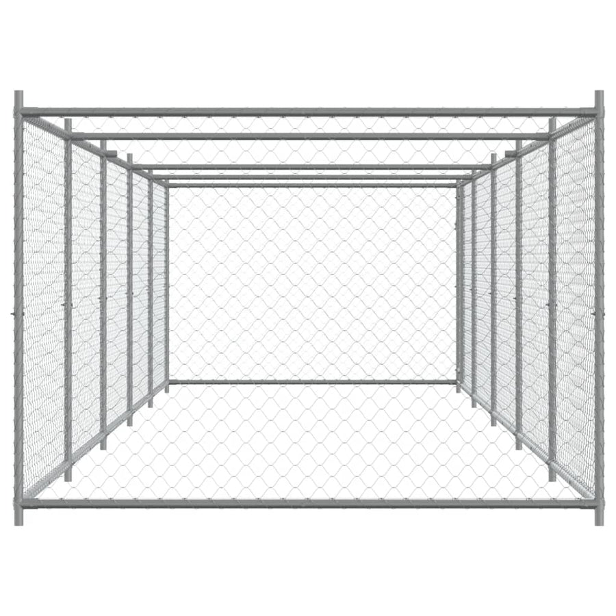 Hondenhok Met Deur 10X2X1,5 M Gegalvaniseerd Staal Grijs 10 x 2 x 1.5 m 1 deur