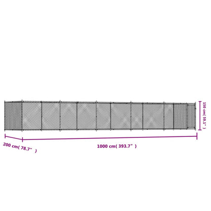 Hondenhok Met Deur 10X2X1,5 M Gegalvaniseerd Staal Grijs 10 x 2 x 1.5 m 1 deur